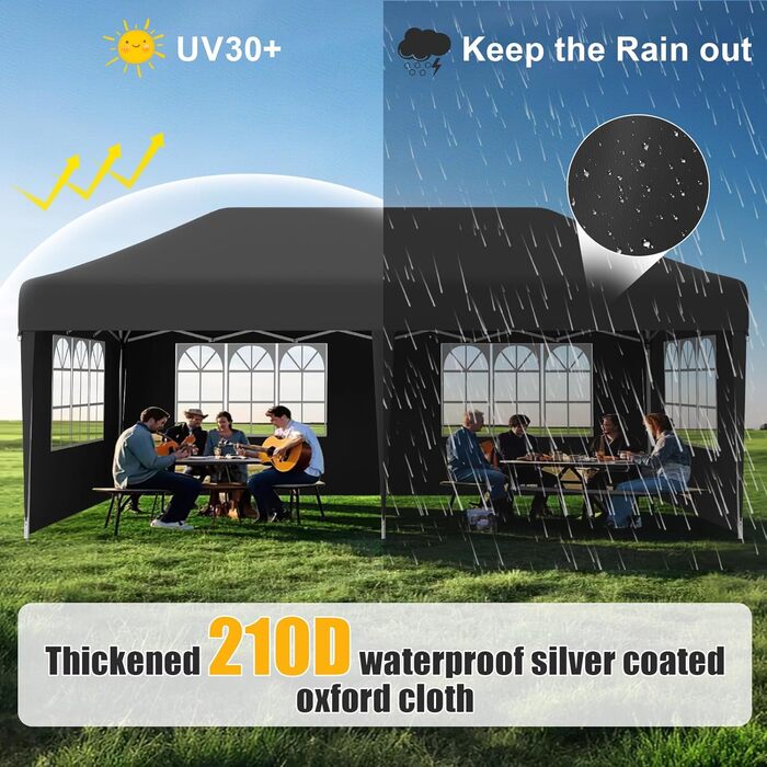 Devoko Gazebo, 2x2 Meter Waterproof, Stable, Winter-Proof Gazebo with 3 Height Adjustments, Foldable Gazebo with UV Protection 50+, Folding Tent, Gazebo with Carry Bag, For Garden, Outdoor, Camping, (3x6m, 6 Side Walls, Grey)