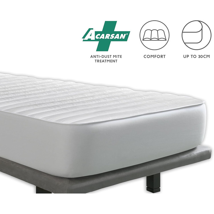 Tural - Quilted Anti-Mite Mattress Protector - Reversible, Padded Mattress Topper/Mite Cover Size 135x200cm