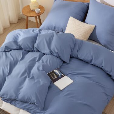 BEDSURE Комплект постільної білизни 135x200 4-х частинний, Шieferblau (Шиферно-блакитний) - 2 наволочки 135x200 см + 2 наволочки 80x80 см, Постільна білизна BEDSURE з мікрофібри, Поліестер, з блискавкою, ÖKO-TEX сертифікат