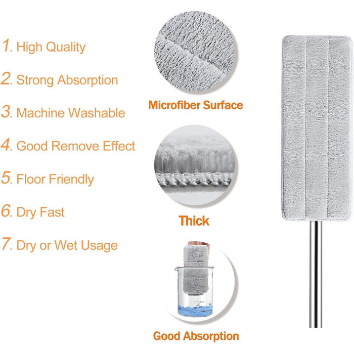 Моп для підлоги Jelymark з віджимом та ємністю для води, 3-камерний, для вологого та сухого прибирання, з 4 змінними насадками