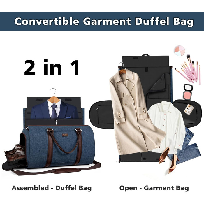 Трансформована сумка-чохол для подорожей: чоловіча та жіноча ручна сумка, велика дорожня сумка з сумкою через плече, 4-частинний набір, 2-в-1, для костюма, сукні, одягу, блакитний колір