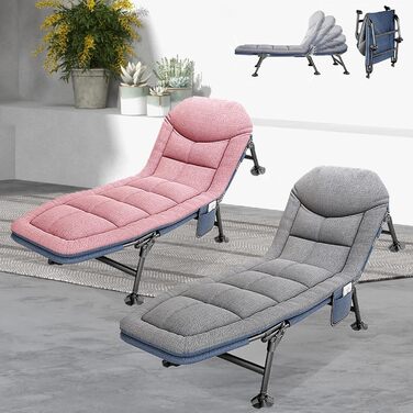 Розкладне ліжко-крісло для кемпінгу з матрацом, регульована спинка, ліжко для риболовлі, Outdoor ліжко XXL, 65x190x30 см, односпальне, для гостей, сіре