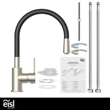 Гнучкий кухонний змішувач EISL Flexo з нержавіючої сталі/чорний, NI186FLNIB, 360° обертання, Soft-Touch шланг