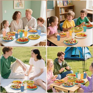 Набір посуду 49 шт. незламний, багаторазовий, для кемпінгу, пікніка, барбекю, пластиковий, кольоровий