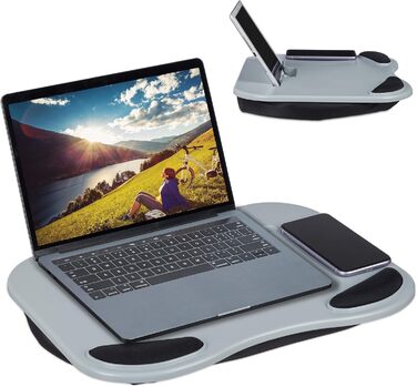 Підставка для ноутбука Relaxdays, ергономічна подушка для планшету, для колін, ліжка та дивану, сірого кольору, 32 x 44 x 6 см