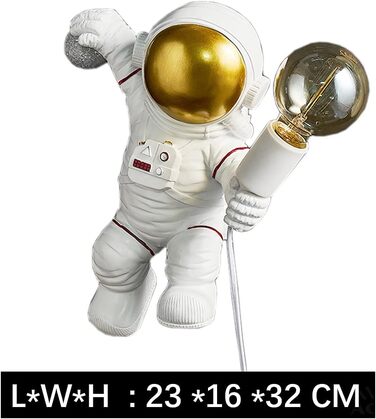 Дитячий настінний світильник з вилкою Astronaut, лампа для дитячої кімнати з вимикачем і кабелем 1,5 м, цоколь E27, подарунок для хлопчиків і дівчаток, білий