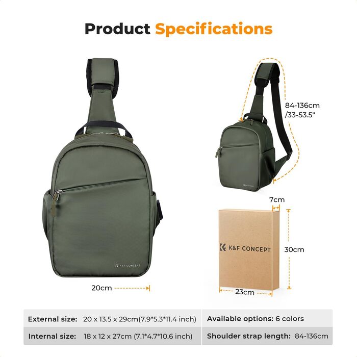 Сумка для камери K&F Concept, фоторюкзак через плече, водонепроникний, для DSLR/SLR камер, об'єктивів (5 літрів, зелений)