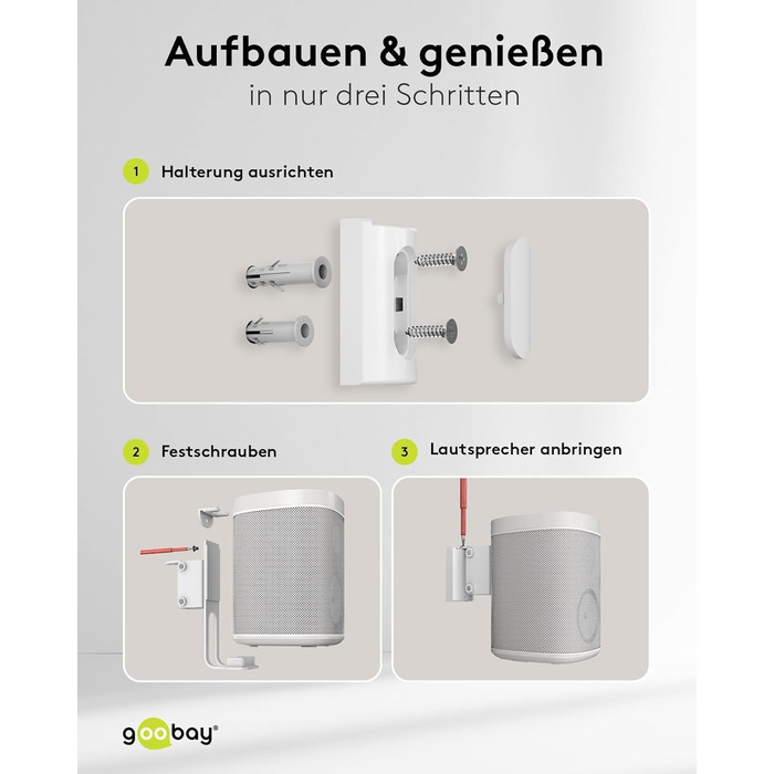 Настінний кронштейн-підставка для колонки Goobay Sonos One / One SL, білий, з кабель-менеджментом, висота 71 см, вантажопідйомність 3 кг