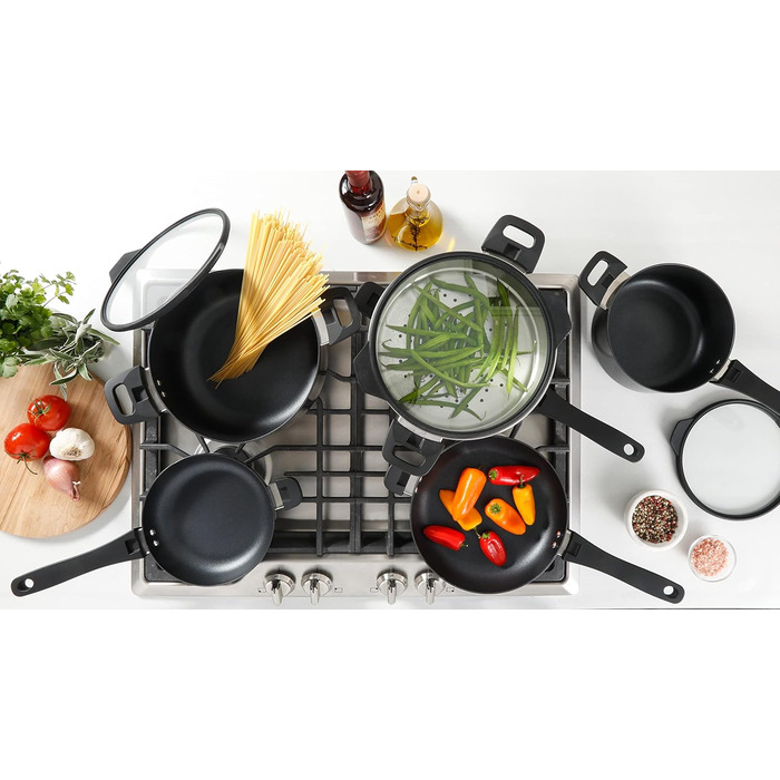 Набір посуду Kenmore 126369.1 з антипригарним покриттям, алюміній, блакитний (9 предметів, чорний)