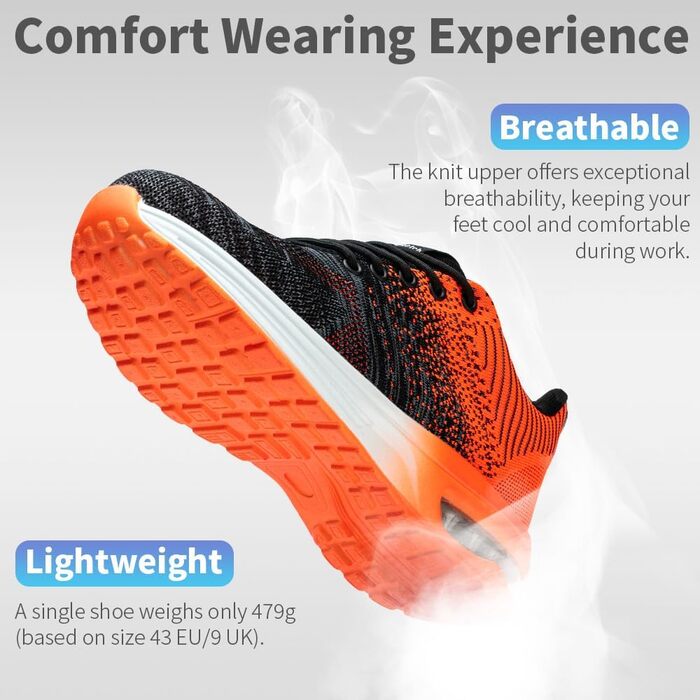 Захисні черевики Nasogetch для жінок та чоловіків: сталевий капок, робочі черевики, спортивний дизайн, дихаючий матеріал (38 EU, помаранчевий)