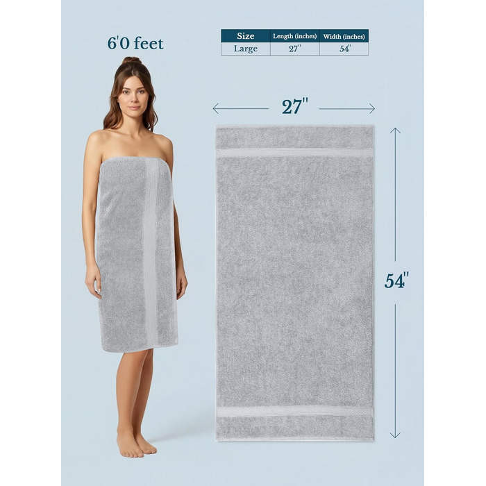 Набір банних рушників Utopia Towels (4 шт.), 69 x 137 см, 100% бавовна, гігроскопічні м'які рушники для душу з петлею для підвішування, колір: світло-сірий