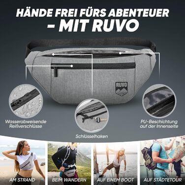 RUVO® Поясна сумка для чоловіків та жінок | стильна сумка на пояс з 4 відділеннями на блискавці | підходить для будь-яких активностей (сіра)