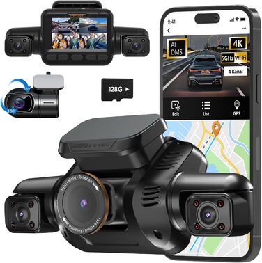 Відеореєстратор автомобільний HUPEJOS KI Dashcam V8Pro 4-камерний з монітором водія, 3K+ 3*1080P, 360°, WiFi, GPS, CPL, 128GB, 24H парковка