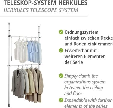 WENKO Telescopic Wardrobe System Hercules Basic (White, Single)