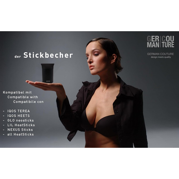 GC German Couture Stickbecher Auto-Aschenbecher compatible with IQOS ILUMA PRIME TEREA Sticks & Heets Sticks + Glo Hyper Pro Air neo Sticks Accessories & for PLOOM, black/grey