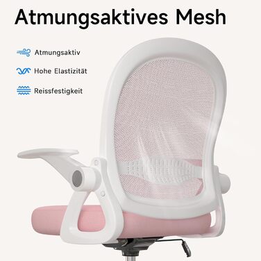 Ергономічне крісло Rattantree для офісу та дому: дихаюча спинка, регульована висота, підніжки, ротаційне крісло (Рожеве)