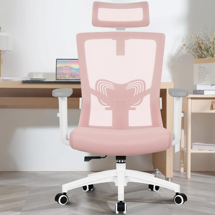 Ергономічне крісло Daccormax для офісу: регульована спинка, підголівник, підлокітники, витривале до 150 кг (Рожевий)