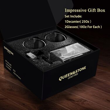 Square Whiskey Decanter Set with 2 Glasses in Box - Scotch, Whiskey, Wine Decanter Set for Men & Women, Father, Colleagues, Lovers - 3 Piece Set
