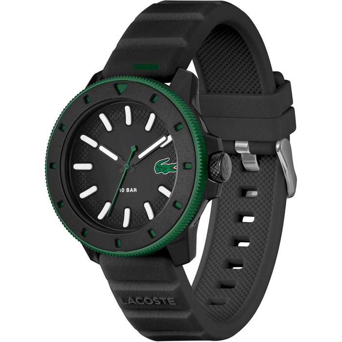 Годинник Lacoste 12.12 Scuba чоловічий кварцовий з силіконовим ремінцем (чорний)