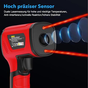 Інфрачервоний термометр MESTEK для вимірювання високих температур -40°C до 1600℃ з K-зондом, лазерний, LCD, з сигналізацією, для кулінарії, промисловості, HVAC, IR05A-Red