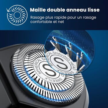 Електричний верстат для гоління SweetLF [2023 Neu] для чоловіків з 3D-поворотною головкою, LED-дисплеєм, IPX7 водонепроникністю та зарядним пристроєм (3 леза + 1 швидка зарядка, чорно-синій)