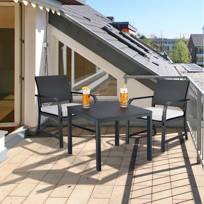 Relaxdays 3-Piece Balcony Furniture Set with Rattan Look