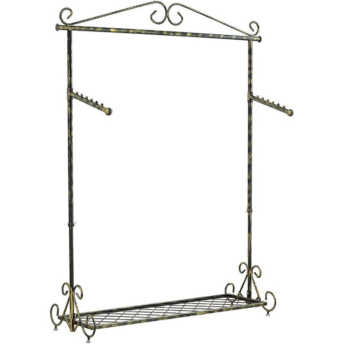 Clothes Rack Clothes Rail Coat Rack with Shoe Storage, Width 136cm, Vintage Style Metal Height Adjustable from 126 to 200 cm (Bronze Black)