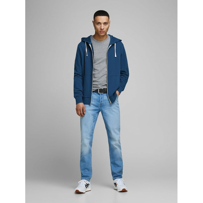 Чоловіча толстовка на блискавці з капюшоном Jack & Jones Jjeholmen Noos, синя (Insignia Blue), Regular Fit, розмір L