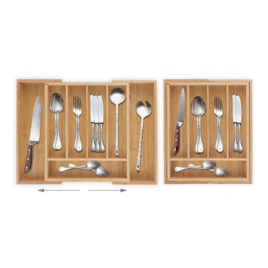 Relaxdays Bamboo Cutlery Box, Extendable