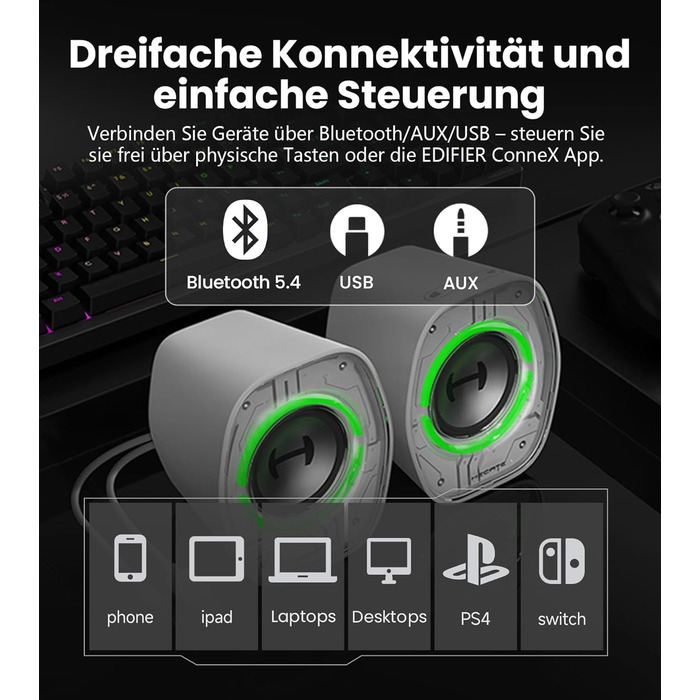 Комп'ютерні колонки Edifier G1000 II з RGB-підсвічуванням, Bluetooth, USB-C, AUX, для PC, PS5, Switch (чорний)
