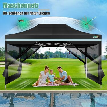 COBIZI Pavilion 3x3m Foldable, Waterproof & Winter-Proof – Stable Garden Tent with 23mm Steel Tube, UV50+ and Mosquito Nets for Camping/Parties + Carry Bag (Black, 3mx4.5m)