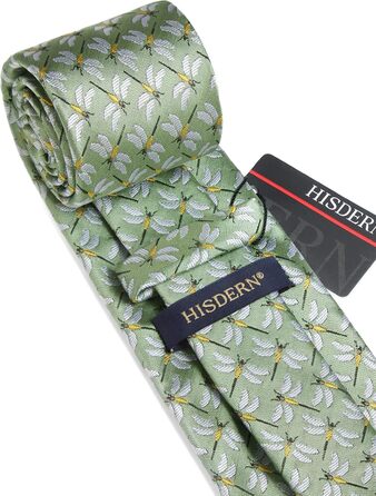 HISDERN Комплект краватки та нагрудного хустинки для чоловіків: зелено-жовтий принт, класичний стиль, для весілля та ділових зустрічей