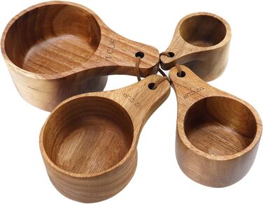 Wooden measuring cups and spoons, for baking, cooking, spices, coffee, tea, powdered milk, set of 4