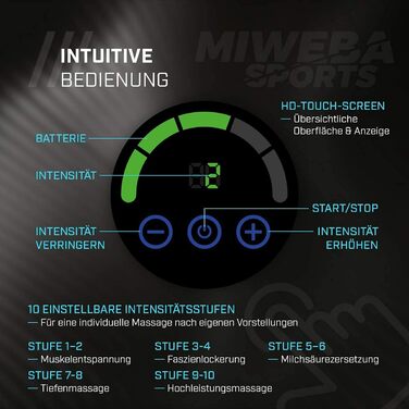 Масажер для м'язів Miweba MM200 | Пістолет для масажу з LCD-дисплеєм та 6 насадками