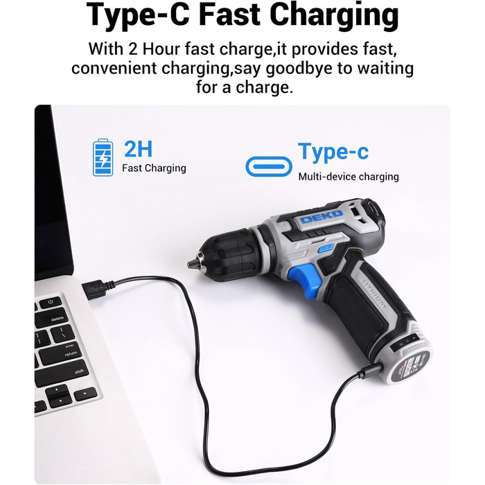 Набір акумуляторної дрилі DEKO 12V: 238 штук у кейсі. Акумуляторна дриль-шуруповерт для дому, рукоділля та ремонту. Комплект інструментів (блакитний)