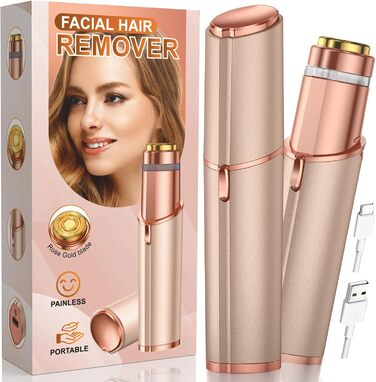 Електричний жіночий епілятор для обличчя: безболісний жіночий тример для швидкої та ніжної скоблення верхньої губи, підборіддя та щік (Золотий)