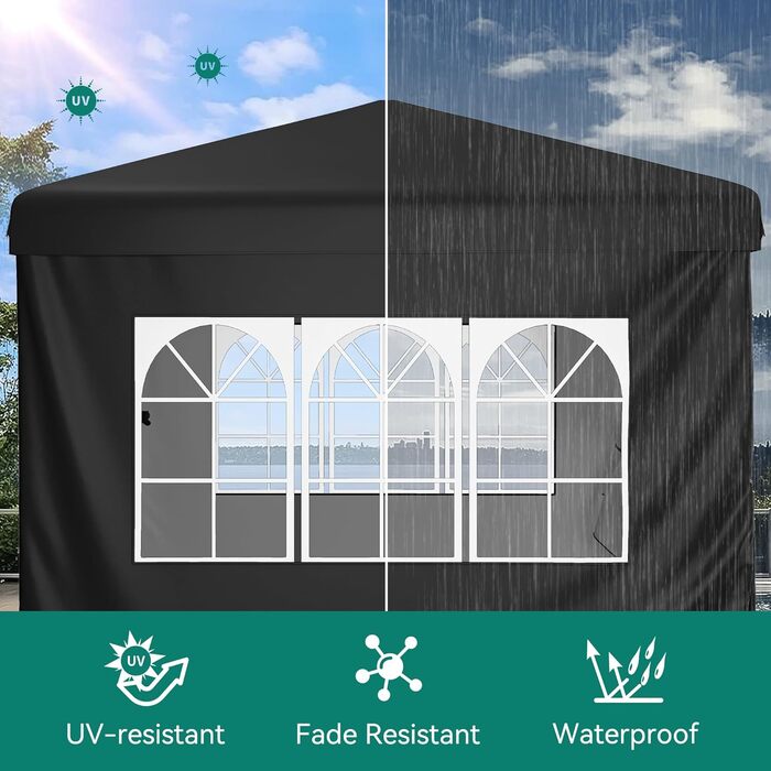 YITAHOME Outdoor Pop-Up Gazebo with Sides, Folding Gazebo, Waterproof Folding Garden Gazebo for All Seasons, Camping Gazebo, Anti-UV with Free Adjustable Height for Parties, Markets (Black, 2.5 x 2.5 m)