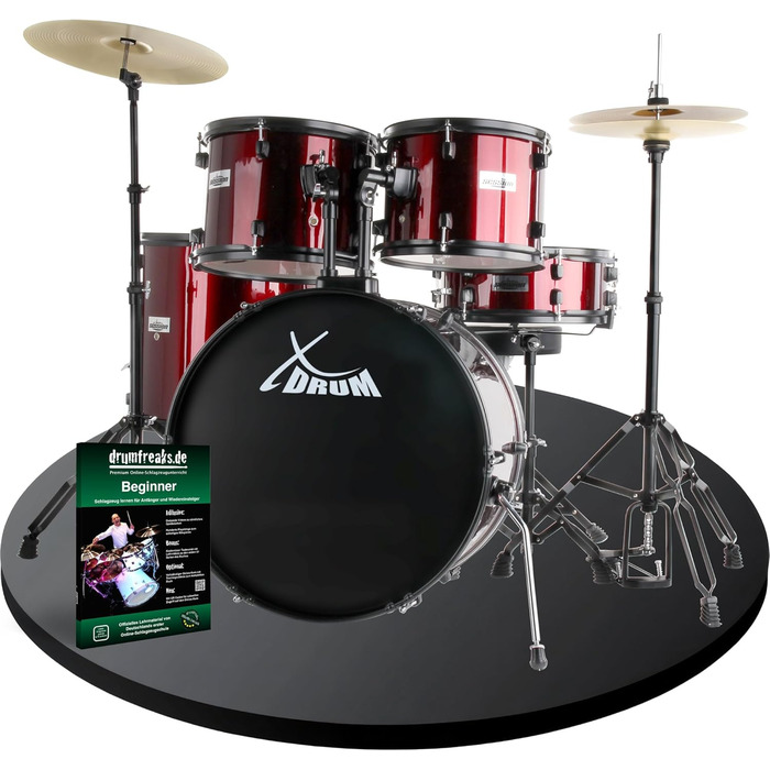 XDrum Rookie 22' барабанний комплект Ruby Red - ідеальний для початківців, стильна фурнітура, з паличками 5B та інструкцією