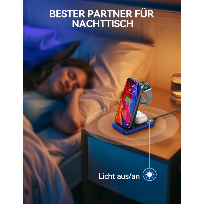 TECKNET Бездротова зарядка 3 в 1, Складна індукційна станція, Швидка зарядка для iPhone 17/16/15/14/13/12/11/Pro Max, Apple Watch Ultra/11-3/SE, AirPods Pro 3-2/4-2, Чорний