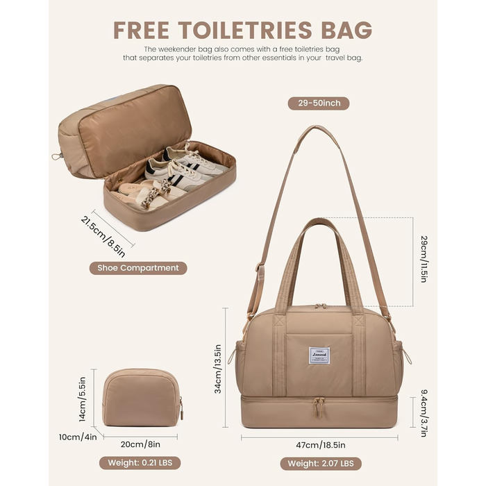 Сумка-мішок LOVEVOOK для подорожей, ручна поклажа, жіноча, велика, з відділенням для взуття, для спорту, фітнесу, подорожей, сауни, клініки, пологів, Khaki