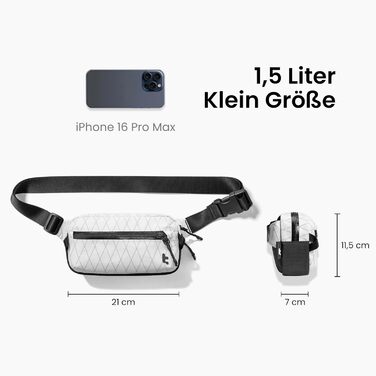 tomtoc X-Pac нагрудна сумка для чоловіків та жінок, 1,5 л, білий колір. RFID захист, для подорожей, повсякденного використання.