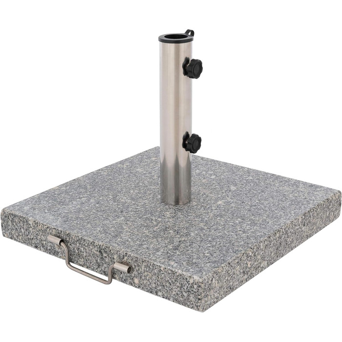 Nexos Parasol Stand 30kg Polished Granite Stainless Steel Square 45 x 45 cm Parasol Stand with Handle and Wheels