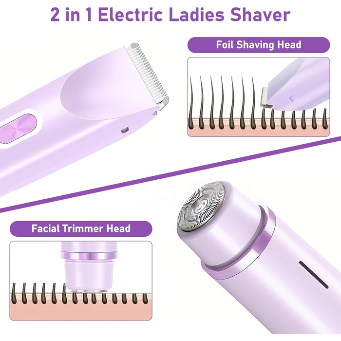 Електричний жіночий епілятор 2-в-1 для обличчя, тіла, ніг та бікіні (фіолетовий)