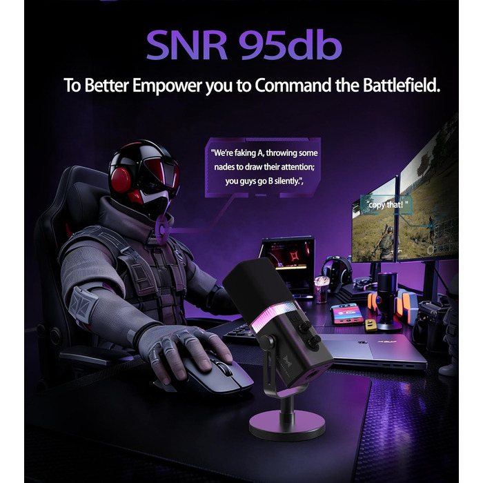 Професійний USB/XLR мікрофон Mailangshi для подкастів, стрімінгу та ігор з RGB підсвіткою та металевим корпусом