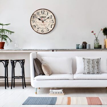 Toudorp 14 Inch Wall Clock Wooden French Country Style Quiet Wall Clock Easy to Read Battery Powered Home Decorative Retro Wall Clock