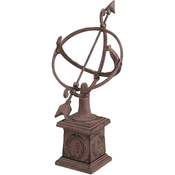 Relaxdays Sundial, cast iron, antique design, weather-resistant, garden decoration, H x W x D: approx. 36 x 17 x 14 cm, brown