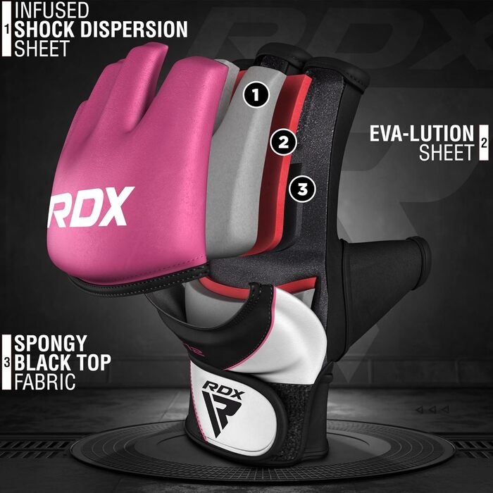 Боксерські рукавички RDX Profi MMA для тренувань, спарингу та кикбоксингу. Шкіра Maya Hide, захищені, чоловічі/жіночі, рожеві, розмір M