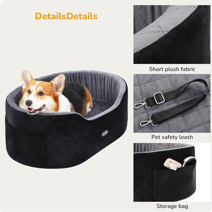 Dog Car Seat Back Bench with Thick Padding for Pet Travel, Waterproof and Washable, Dog Car Seat Back Bench with 2 Safety Leashes. Medium Back Length Less than 70 cm