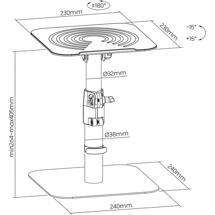 Підставка для колонок mywall HS31L: 2 шт., чорний колір, настільна, кут нахилу +/-15°, вантажопідйомність до 15 кг