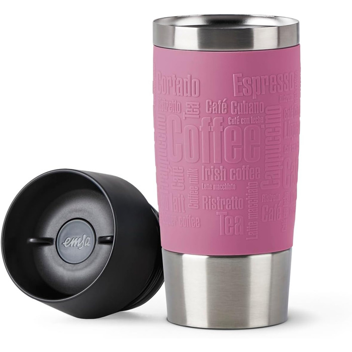 Термокружка Emsa Travel Mug Classic, 360 мл, рожевий колір, з термоізоляцією, Quick-Press, 360° відкриття, для напоїв на виніс